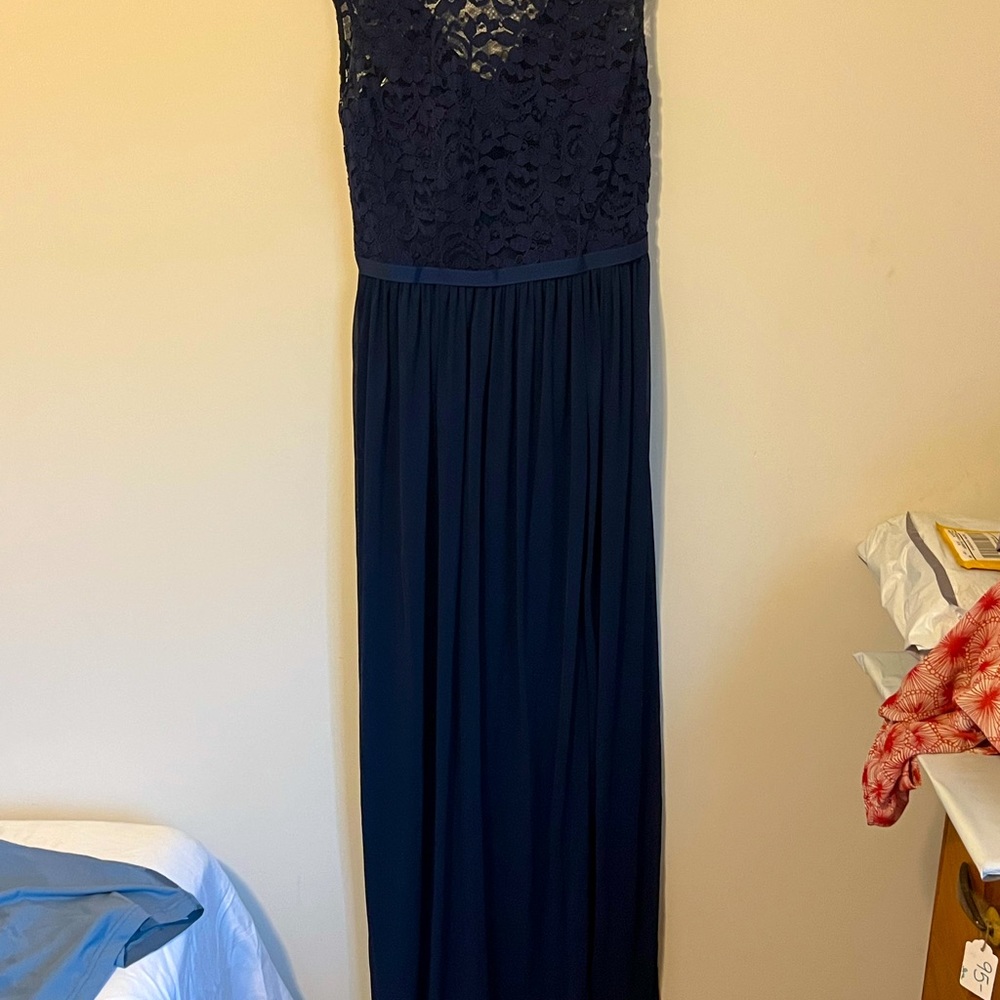 David’s bridal navy blue dress.  Worn once.